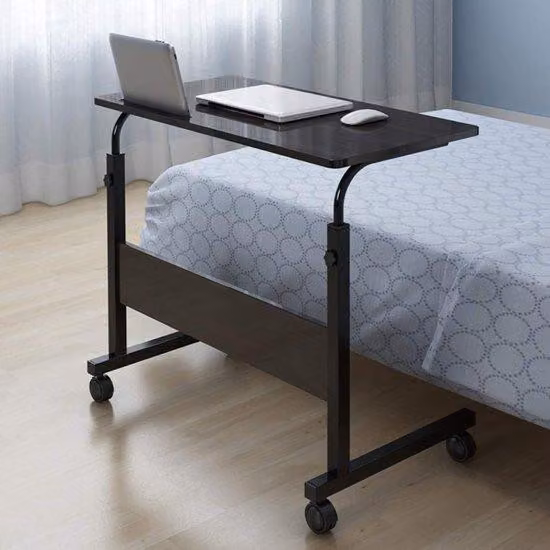 Tavolo regolabile per laptop con struttura in acciaio e piano in MDF - 80,2 x 40 cm - dotato di ruote - Piano compatto e salvaspazio - Confezionato - Piano salvaspazio