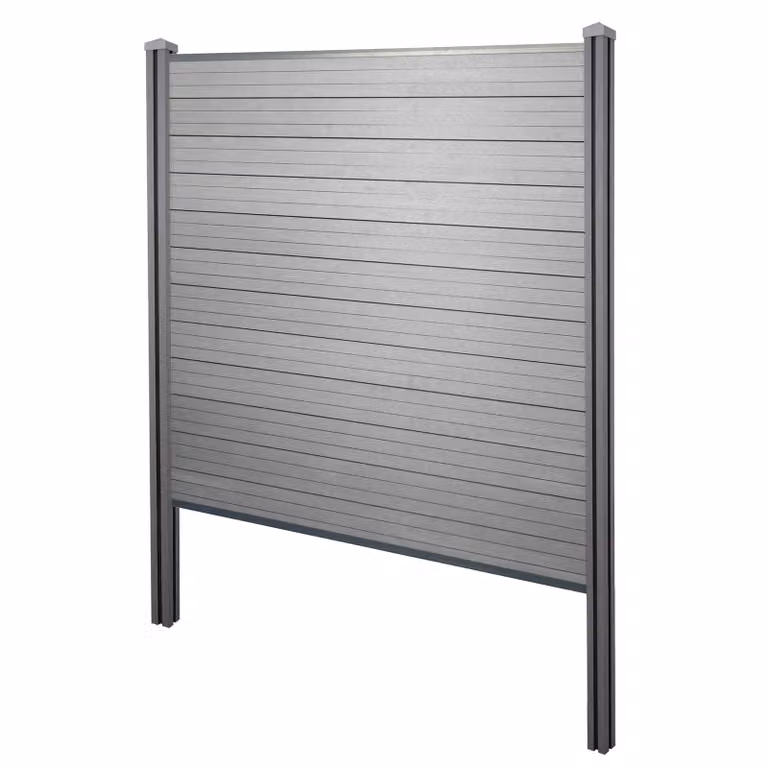 Schermatura in WPC Savoie, recinzione frangivento, pali in WPC da cementare ~ Elemento di base, 195 cm, grigio