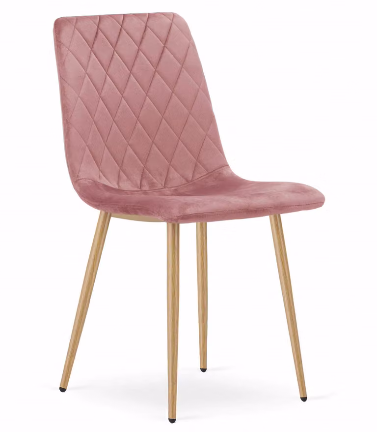 Sedia Valora TURIN, velluto, gambe in legno, 1 pezzo - Sedia rosa tenue con caldi accenti in legno