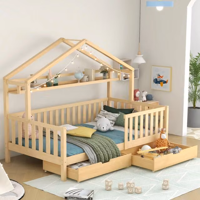 letto per bambini in legno massello naturale 90 x 200 cm