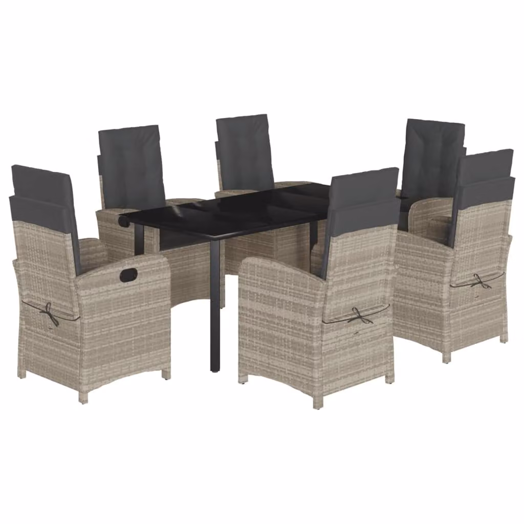 Set da Pranzo da Giardino 7 pz Cuscini Polyrattan Grigio Chiaro
