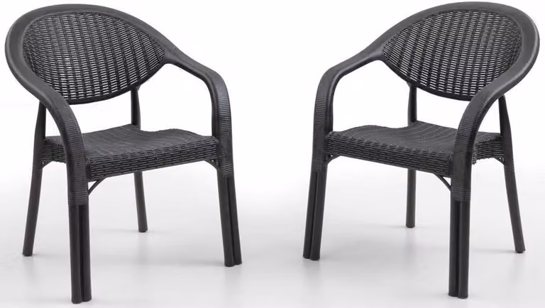2 sedie in plastica, disponibili nei colori nero, marrone e antracite