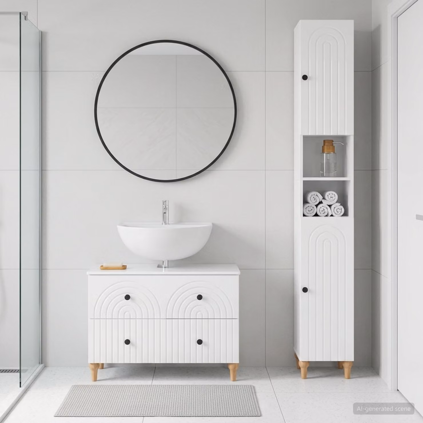 Set di mobili da bagno vidaXL ALKMAAR composto da 2 pezzi, armadio a muro e mobile sottolavabo, bianco lucido