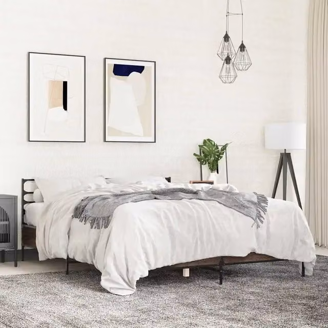 Letto Giroletto vidaXL in Rovere Marrone con Struttura in Legno e Metallo L/P/H: 203 x 150 x 74 cm