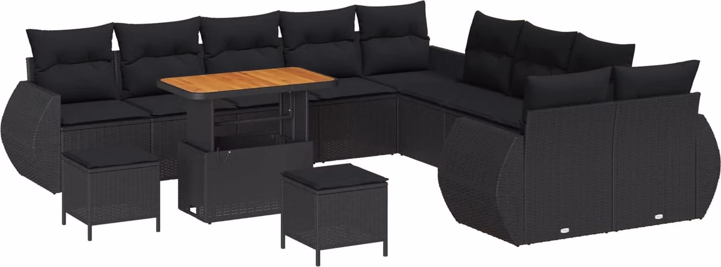 Set Divano da Giardino 13 pcs Nero polyrattan