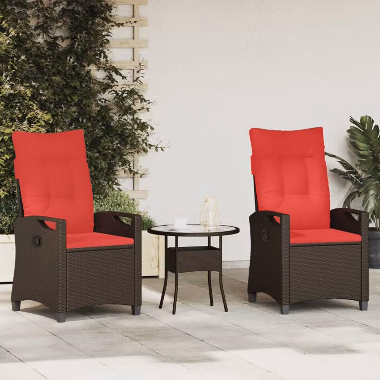 Sedia da giardino moderna vidaXL in acciaio verniciato con cuscini in poliestere resistente ai raggi UV, colori marrone e rosso