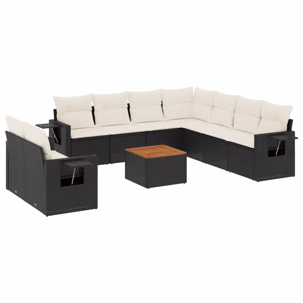 Set di divani da giardino vidaXL in polyrattan nero con cuscini e tavolino da esterno – 2