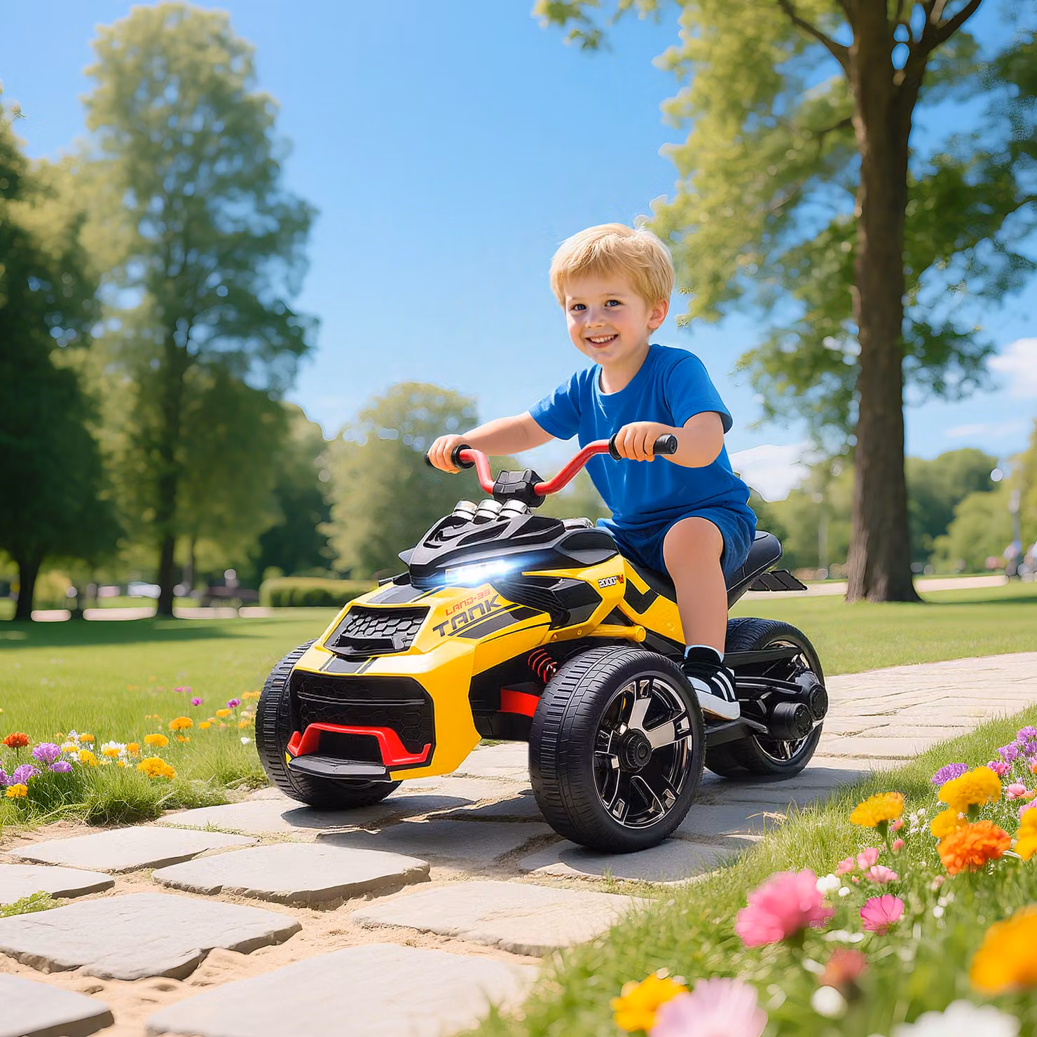 Quad Elettrico per Bambini AIYAPLAY 12V a 3 Ruote con MP3 e LED, 2 Velocità, Giallo – 2
