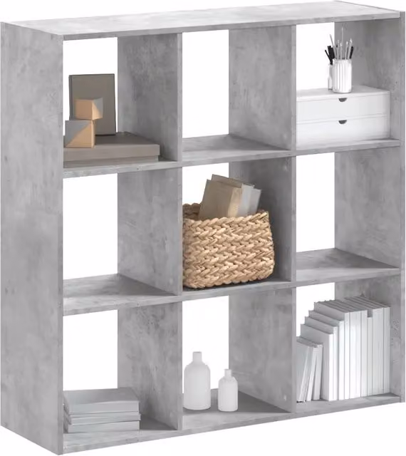 Libreria-Scaffale per Libri-Mobile di Stoccaggio Grigio Cemento 102x32x102 cm in Legno Multistrato