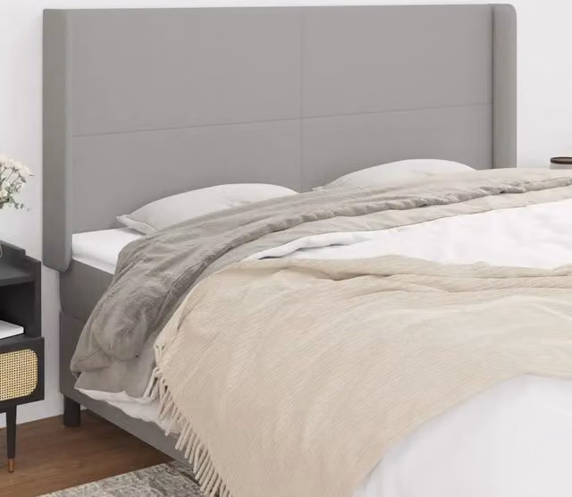 Testiera con Orecchie Design Mania in Tessuto Grigio Chiaro L: 183 cm, P: 16 cm, H: 118/128 cm