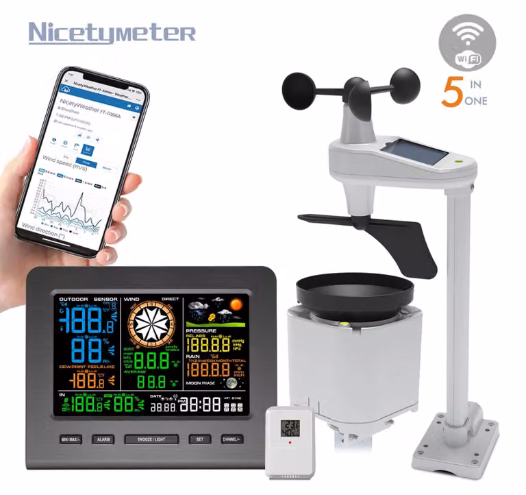 Stazione meteorologica wireless con sensore interno ed esterno, anemometro e pluviometro per la raccolta dei dati meteorologici
