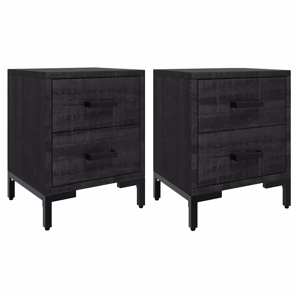 Set di 2 comodini vidaXL in legno di pino e metallo neri stile vintage L/P/H: 36 x 30 x 45 cm – 2