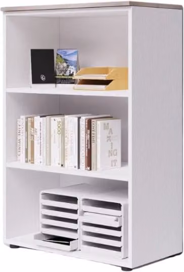 Modulo da ufficio a giorno tre vani con top colore Olmo H129x90x45cm