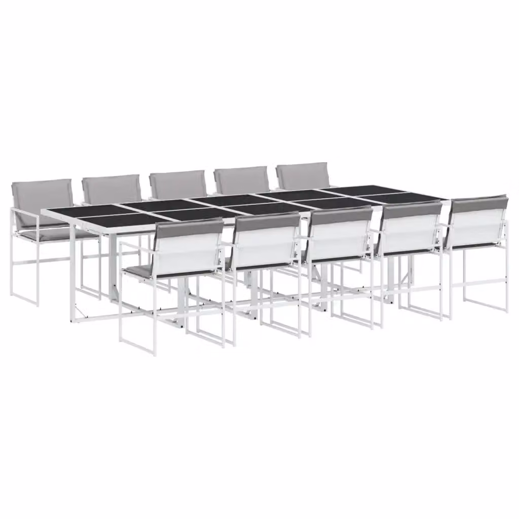 vidaXL Set da Pranzo da Giardino 11 pz in Acciaio Verniciato e Vetro Bianco e Grigio – 2