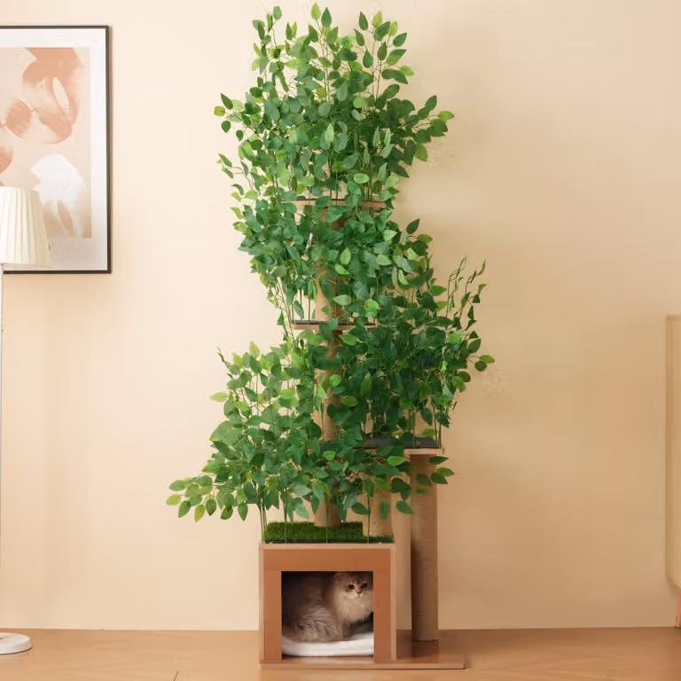 MODFU albero per gatti 190cm con foglie rimovibili, tiragraffi per gatti con 4 piattaforme e fori per gatti, struttura di arrampicata per gatti con impermeabile per gatti per nascondersi&arrampicarsi, tiragraffi per gatti verde