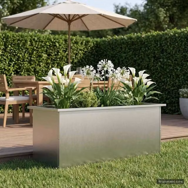 Fioriera da giardino con LED Argento 40 x 100 x 40 cm 8008176
