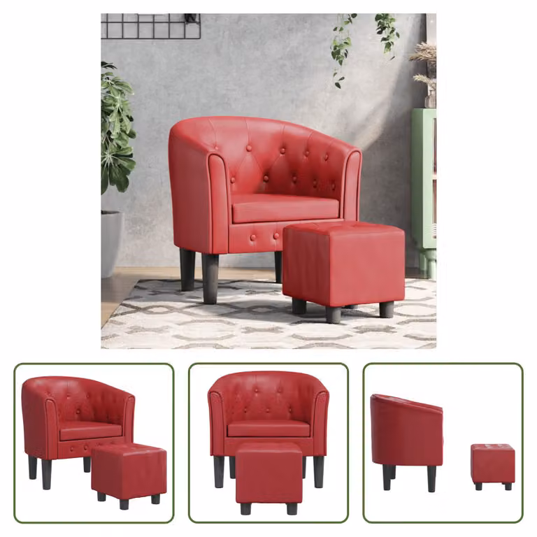 The Living Store Sedia club con poggiapiedi in ecopelle rosso vino