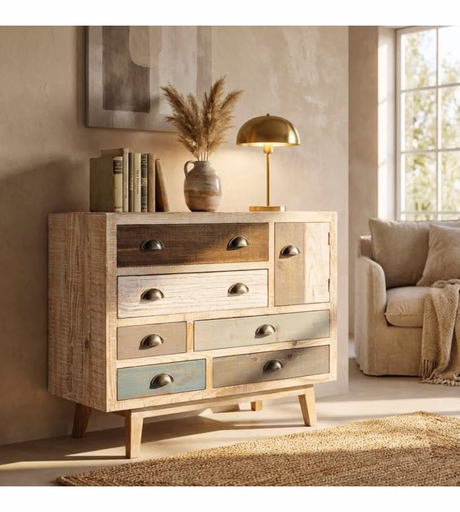 Cosma Cassettiera in Legno Multicolor 7 Cassetti 90x40x75 cm