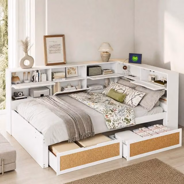 Divano letto multifunzionale con USB e contenitore 140x200 cm; bianco
