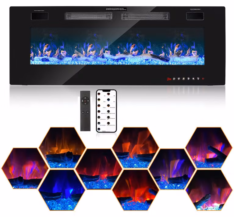 Ikodm, caminetto elettrico da 50 pollici, 1500 W, con Wi-Fi, Bluetooth e telecomando