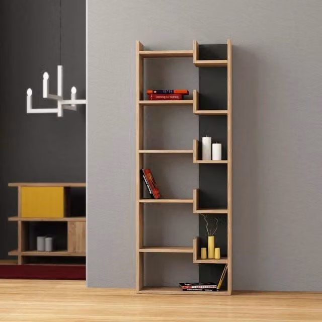 Libreria moderna GIORDANOSHOP con 11 ripiani in MDF, colore Rovere e Antracite, L/P/H: 69 x 22 x 162,5 cm