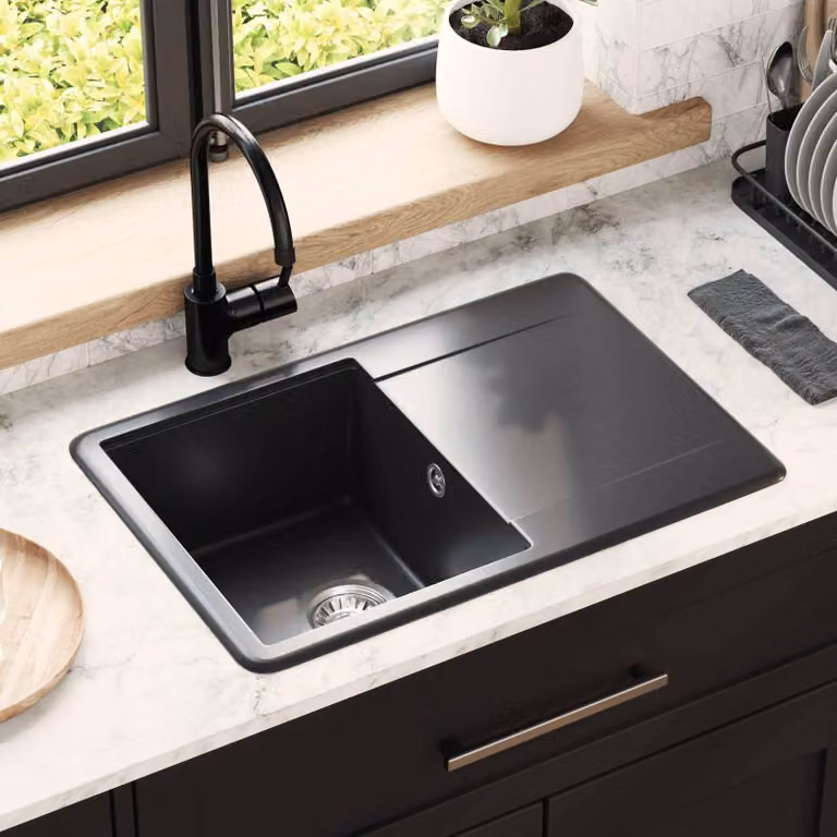 Lavello vidaXL in quarzo e resina colore nero L: 67 cm, P: 46 cm, H: 19 cm
