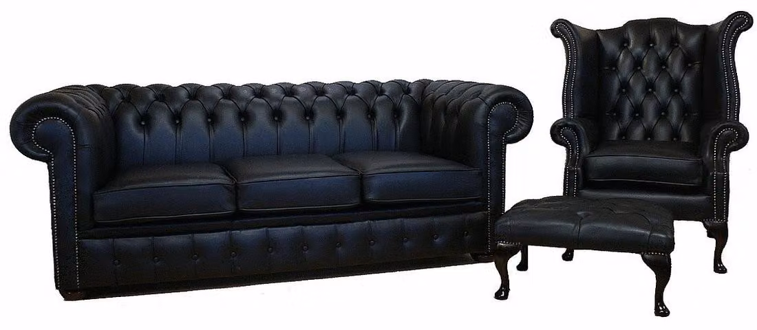 Sofagarnitur Chesterfield Polster Couch Sofa Leder Sitz Garnitur Ohrensessel 424