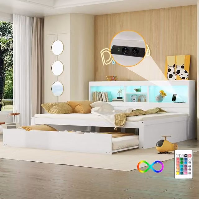 Divano letto con funzione letto estraibile in truciolare bianco 140x200 cm