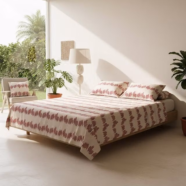 Completo letto matrimoniale KASANOVA in cotone con motivi geometrici moderni, colore rosso, L/P/H: 180 x 200 cm