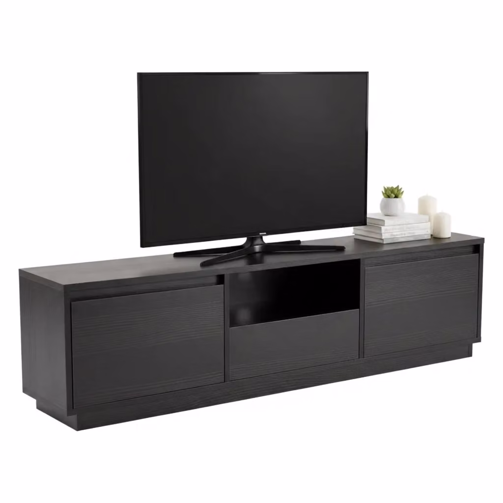 Mobile porta TV Morrigan DMORA, Credenza moderna per soggiorno in MDF nero, L 160 x P 29,5 x H 42 cm – 2
