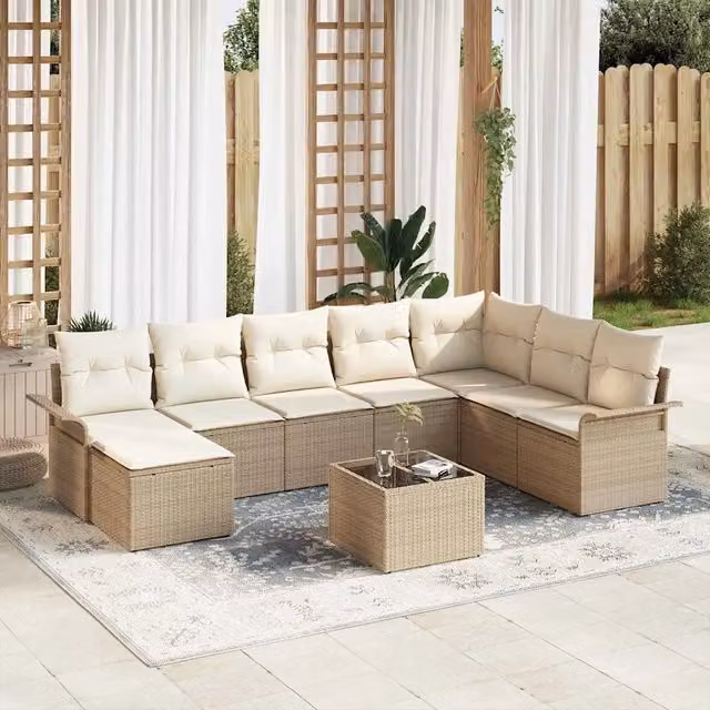 Set Divano da Giardino 9 pz Beige polyrattan 3345491