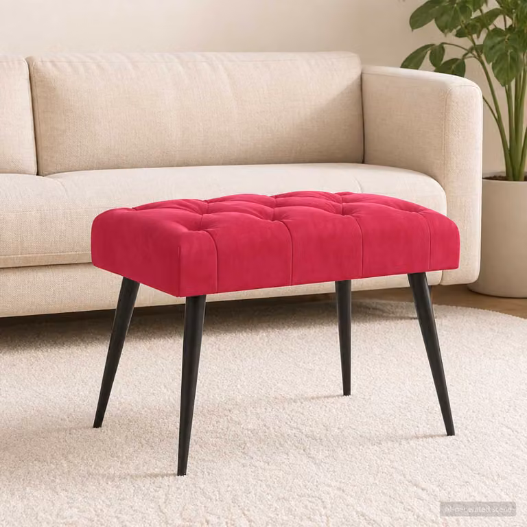 Panchina moderna vidaXL in velluto rosso con bottoni imbottiti L: 60 cm, P: 40 cm, H: 45 cm