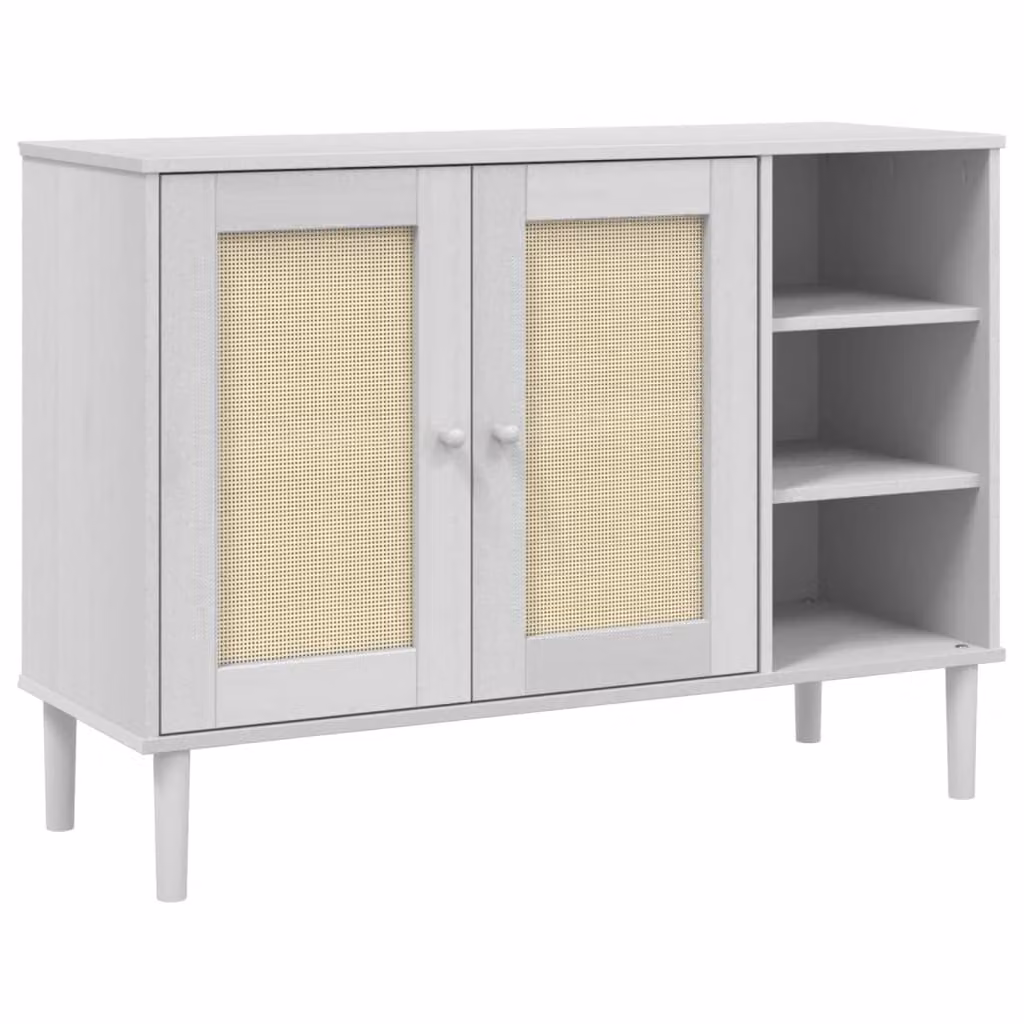 Credenza SENJA Aspetto Rattan Bianco 112x40x80 cm Massello Pino