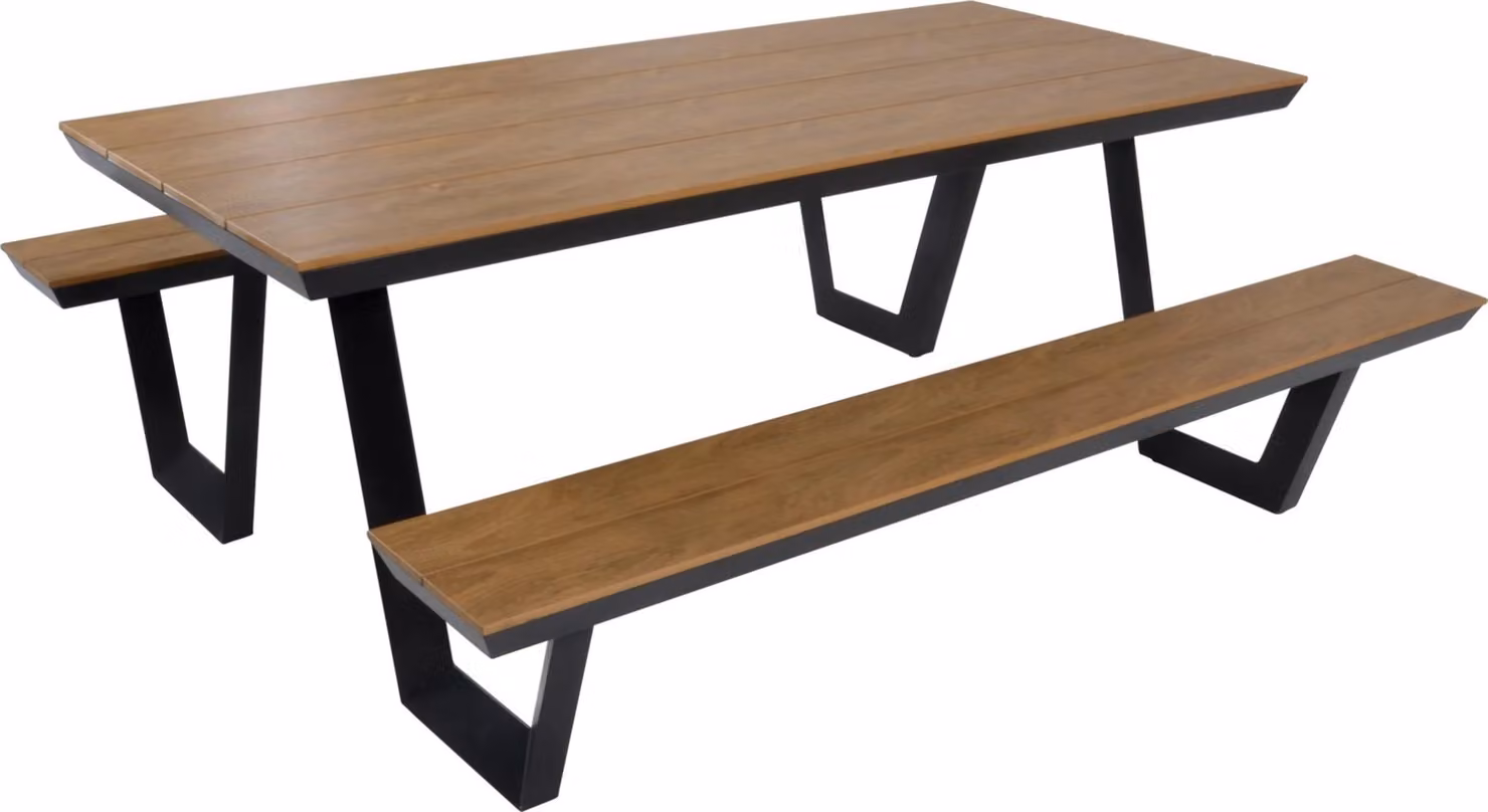 Set da picnic - Rettangolare - Alluminio - Finitura Polywood Teak - 200x89x75 cm