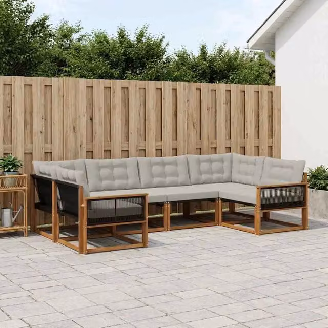 Set di divani da esterno 6 pz Naturale e Grigio Chiaro 3381647