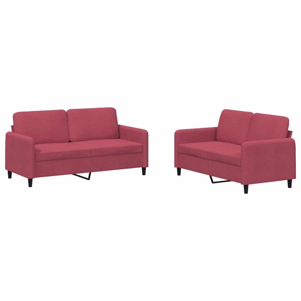Set di Divani 2 pz Rosso Vino in Velluto