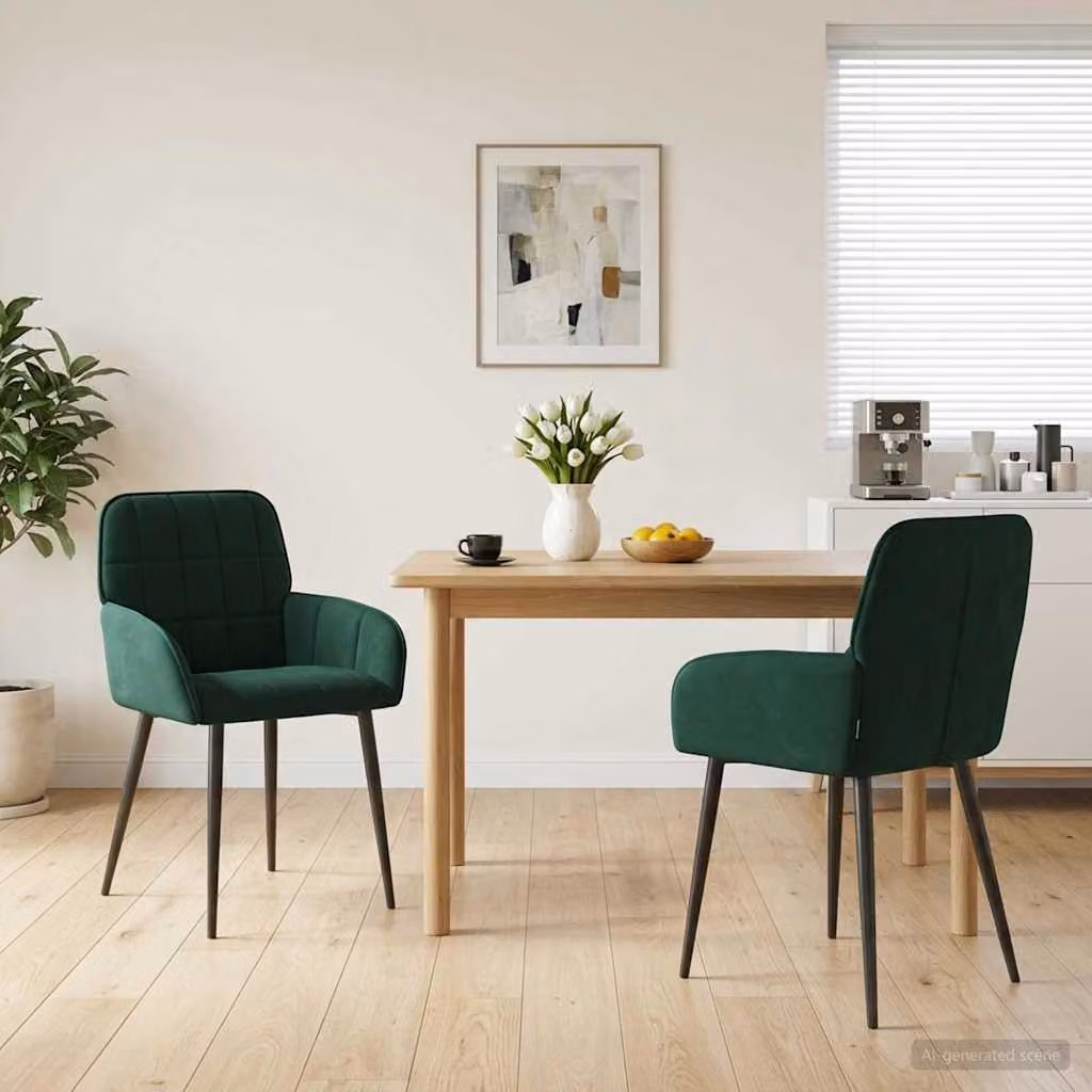 Set di 2 sedie da pranzo vidaXL in velluto verde scuro con design moderno L: 56.5 cm, P: 50 cm, H: 85 cm