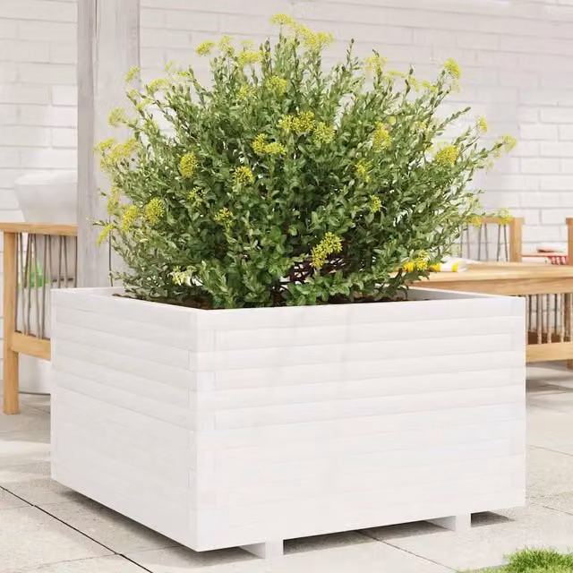 Fioriera da Giardino Ornamentale vidaXL in Legno Bianco L: 80 cm, P: 80 cm, H: 49,5 cm