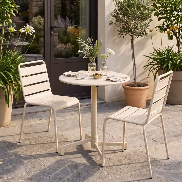 Set tavolo da giardino e 2 sedie in metallo avorio - Oviala Palavas