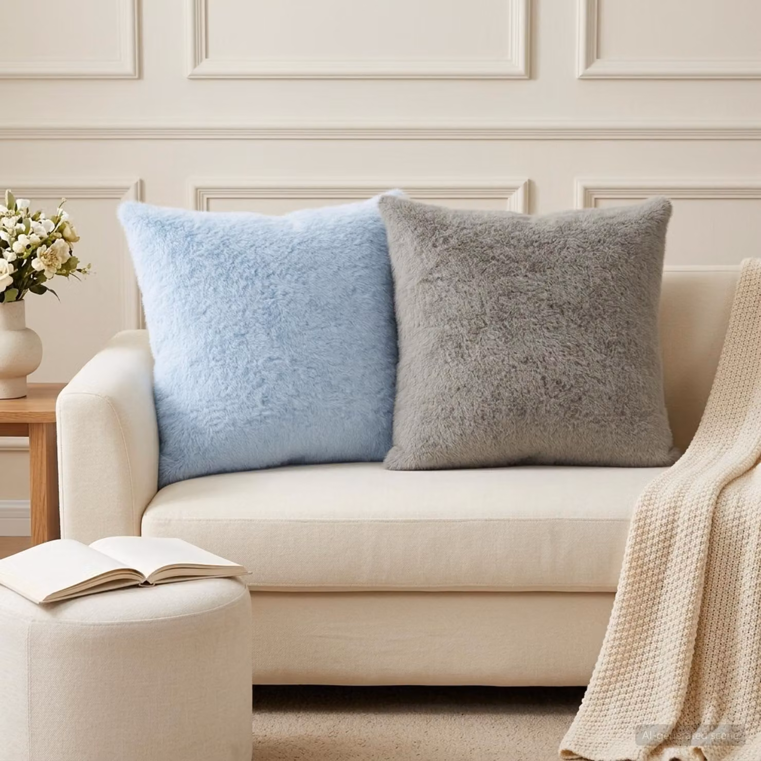 Set di 6 federe vidaXL HEERLEN in ecopelliccia azzurra, L/P: 55 x 55 cm