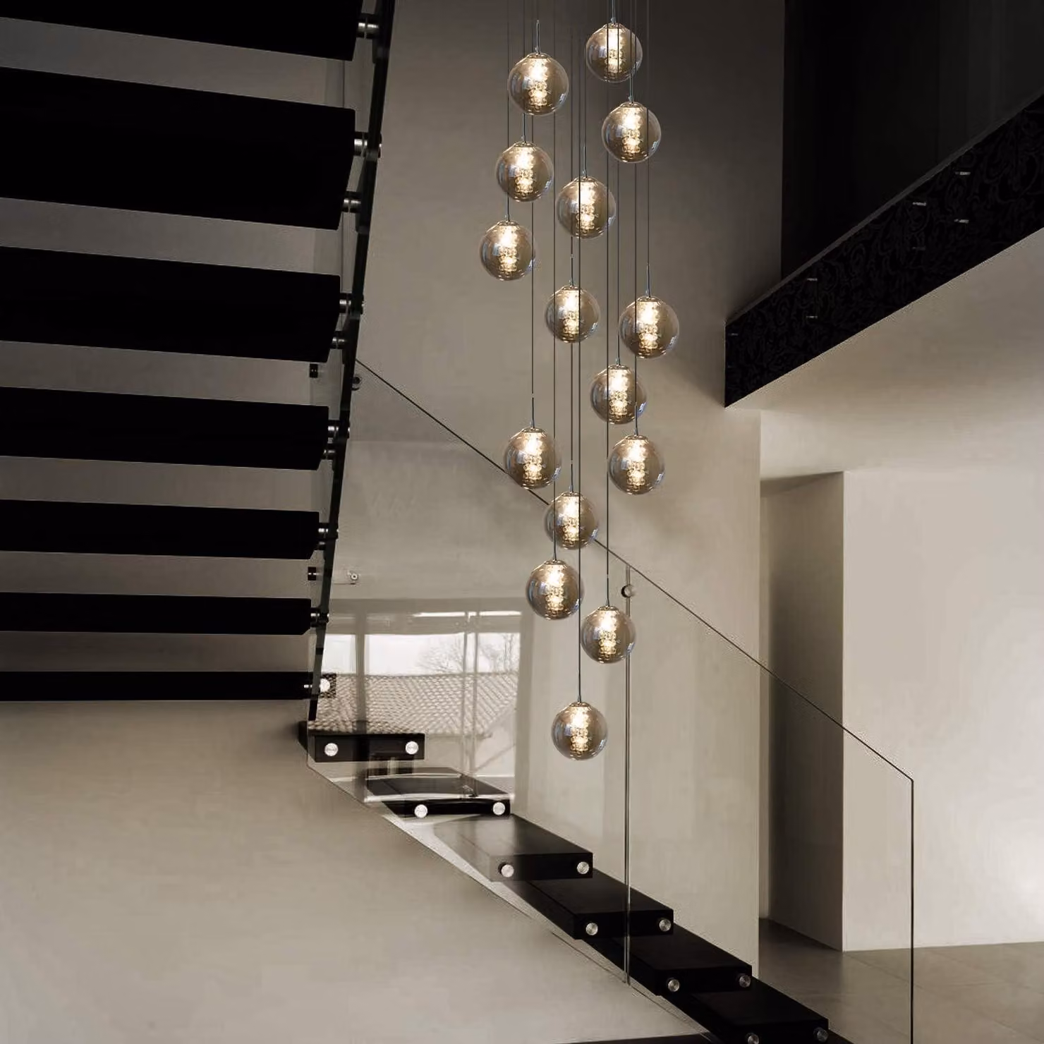 Lampada a sospensione ZMH Villa, 15 luci, vetro ambrato, altezza regolabile. Lampada a sospensione ideale per soggiorno, sala da pranzo, camera da letto, cucina e corridoio