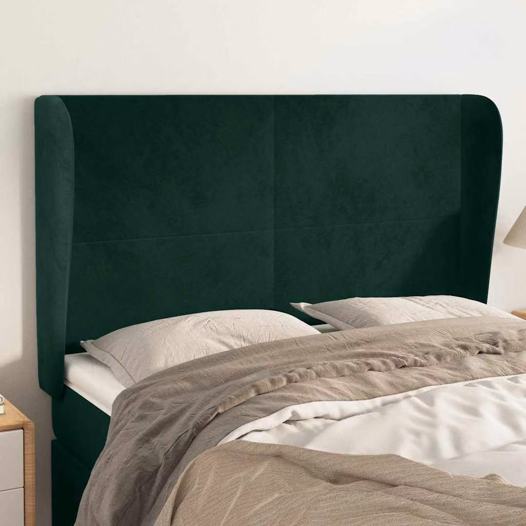 Testiera per letto vidaXL in velluto verde scuro con struttura in legno L: 147 cm, P: 23 cm, H: 118/128 cm