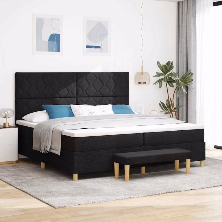 Maison Exclusive - Letto boxspring con testiera nera 200 x 200 cm in tessuto