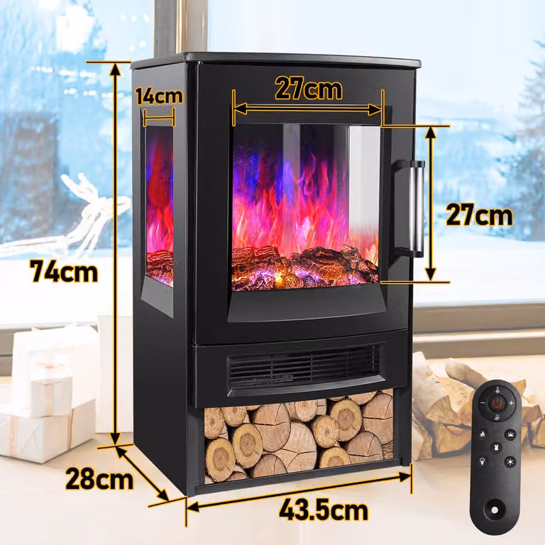 Ikodm, caminetto elettrico da 900/1800 W con 8 colori di fiamma e 5 livelli di luminosità