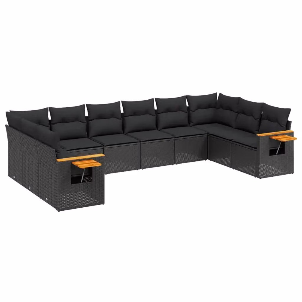 vidaXL Set Divani da Giardino a Forma di U in Polyrattan Nero con Cuscini Imbottiti e Rivestimenti Rimovibili – 2