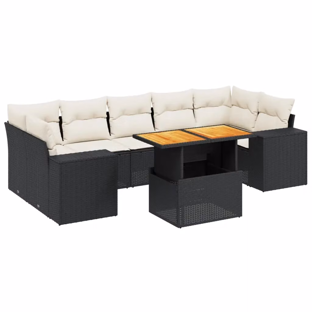 vidaXL Set Divani da Giardino a L con Cuscini 8 pz in Polyrattan Nero e Bianco – 2