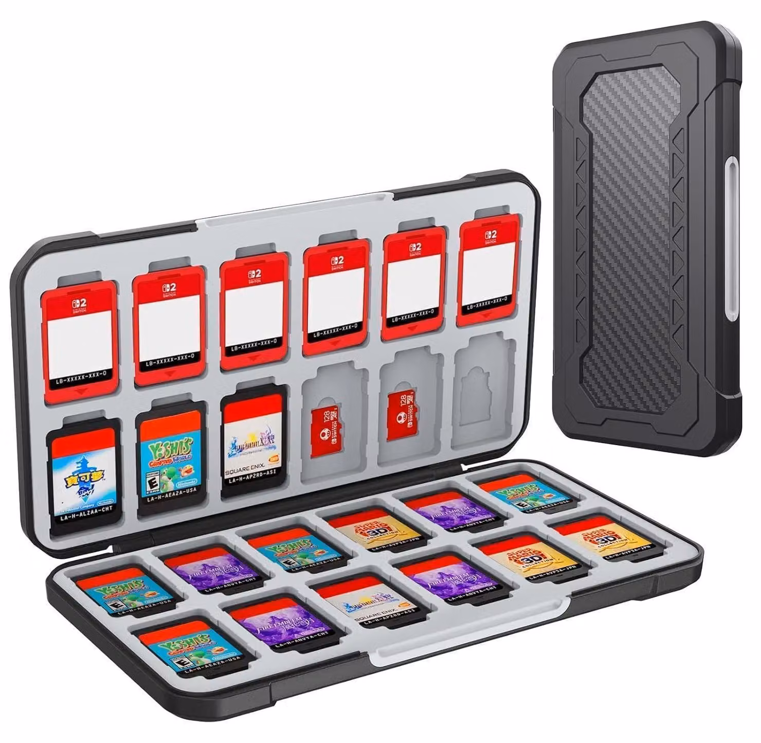 Custodia per giochi Nintendo Switch e schede Micro SD, colore nero, con 24 scomparti