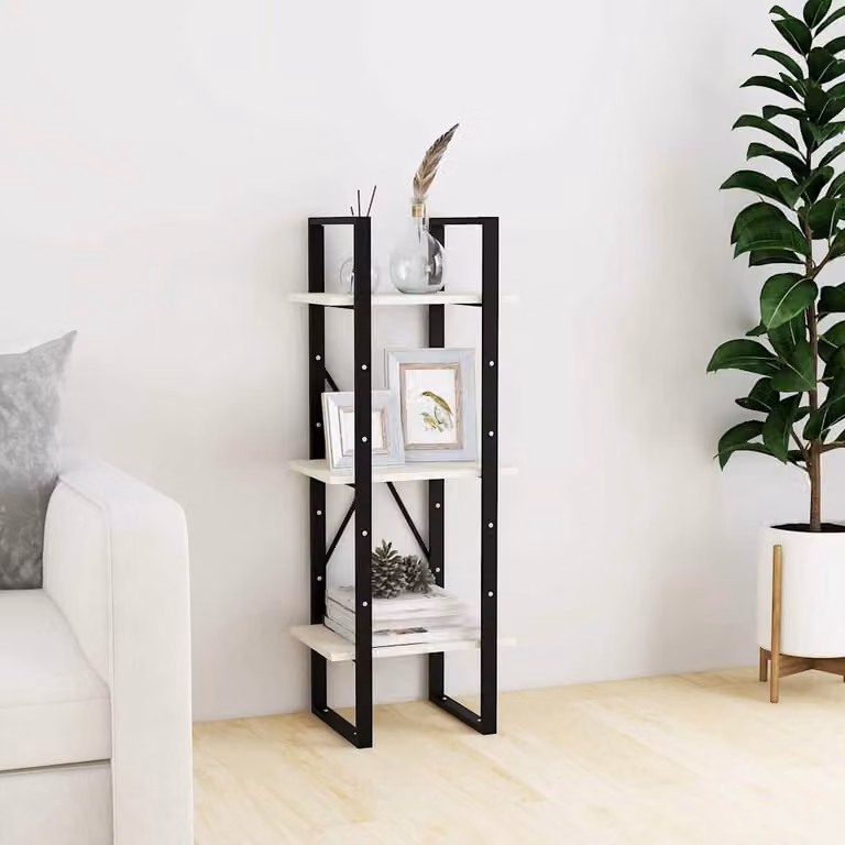 Libreria a 3 Ripiani in Legno di Pino e Metallo Stile Industrial vidaXL Bianca L 40 cm, P 30 cm, H 105 cm