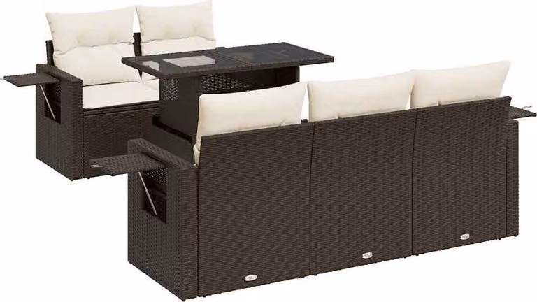 Set Divano da Giardino 6 pz con Cuscini Marrone in Polyrattan