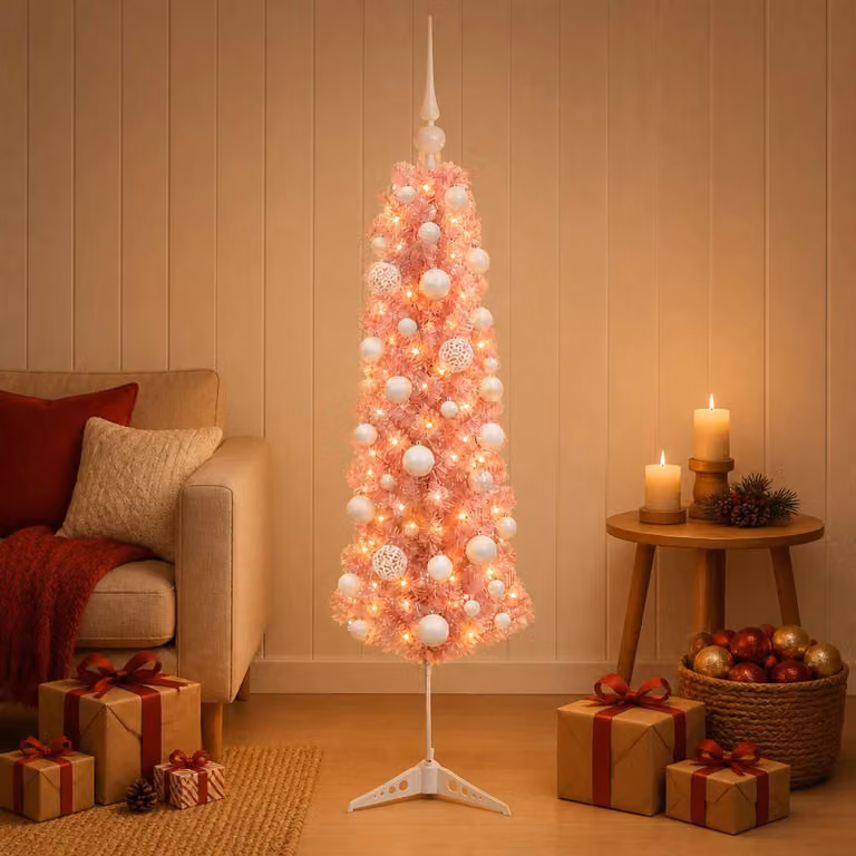 vidaXL Albero di Natale Artificiale Sottile con Palline 150 cm 150 LED